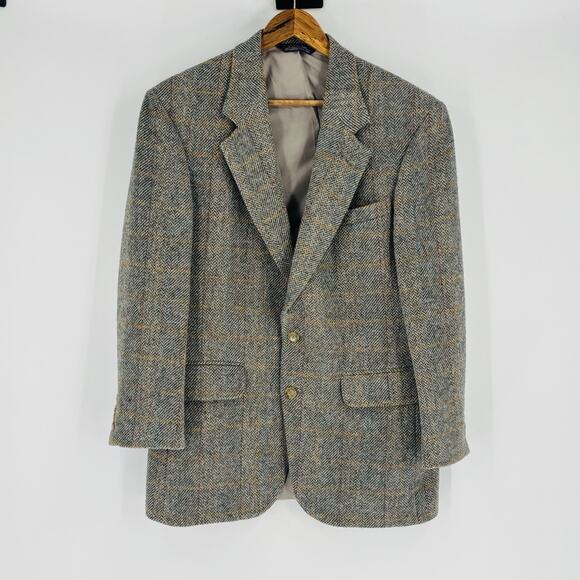 Harris Tweed Mens 100% Scottish Wool Blazer Jacket Sport Coat Herringbone SZ 40R - Picture 1 of 14